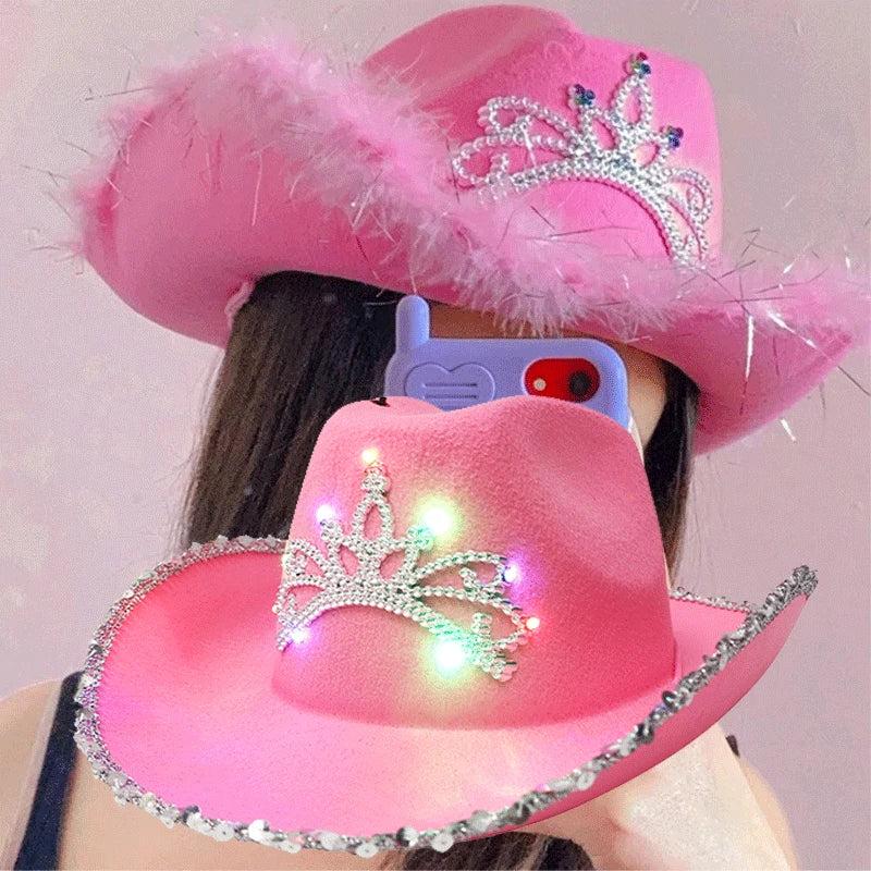 Pink Cowgirl Hat with Tiara for Parties & Events by HitMyNeed