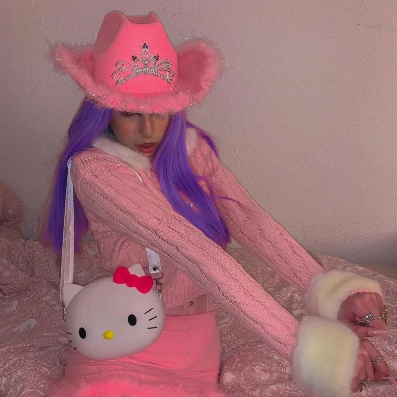 Pink Cowgirl Hat with Tiara for Parties & Events by HitMyNeed
