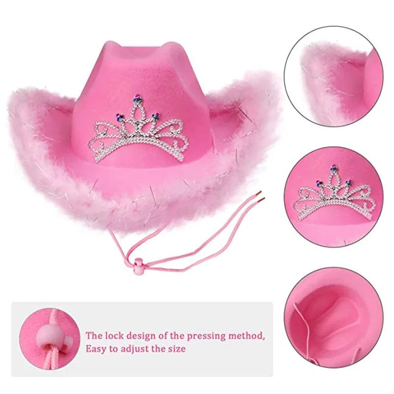 Pink Cowgirl Hat with Tiara for Parties & Events by HitMyNeed