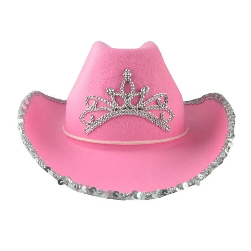 Pink Cowgirl Hat with Tiara for Parties & Events sequin-border by HitMyNeed