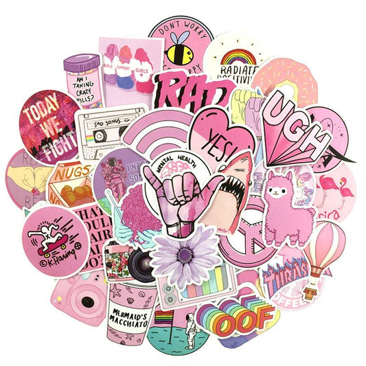 Pink Girly Cartoon Vinyl Stickers Set (50 pcs) by HitMyNeed