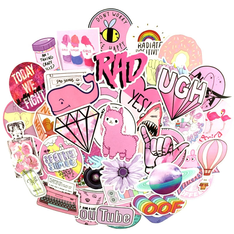 Pink Girly Cartoon Vinyl Stickers Set (50 pcs) by HitMyNeed