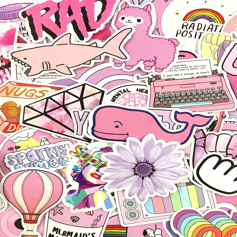 Pink Girly Cartoon Vinyl Stickers Set (50 pcs) by HitMyNeed
