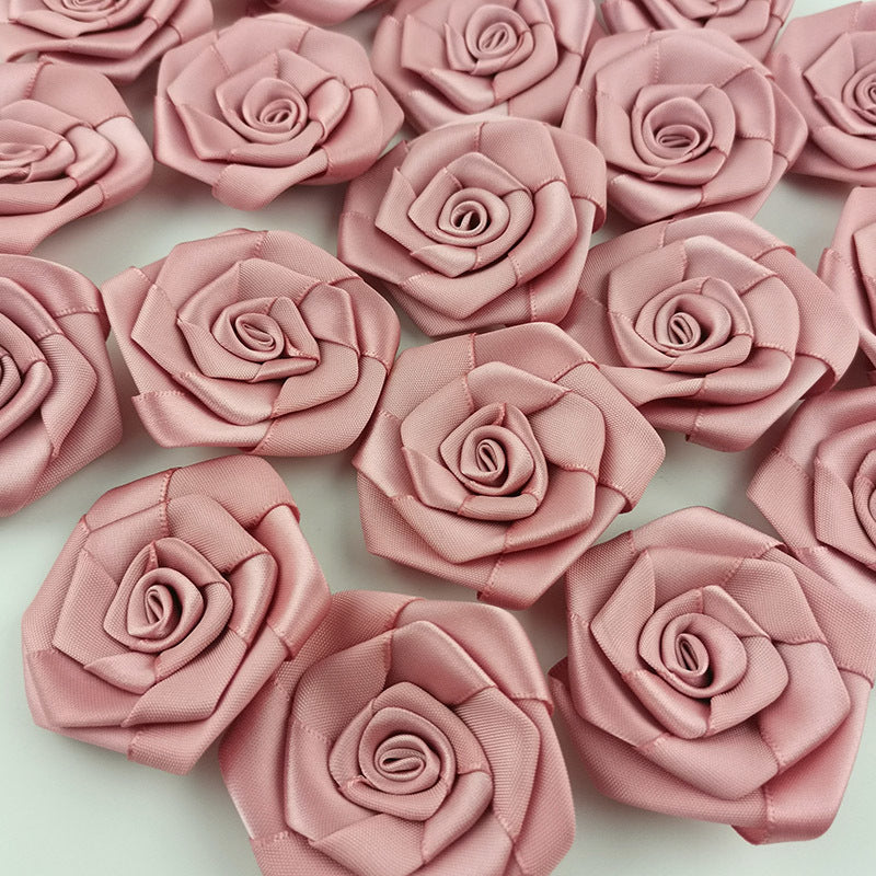 Pink Satin Ribbon Roses Set (30pcs, 6cm) by HitMyNeed