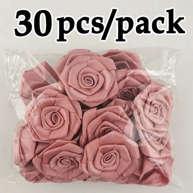Pink Satin Ribbon Roses Set (30pcs, 6cm) by HitMyNeed