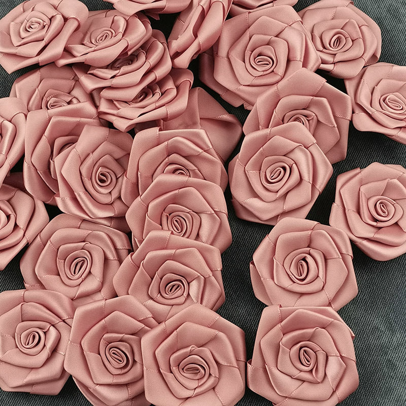 Pink Satin Ribbon Roses Set (30pcs, 6cm) by HitMyNeed