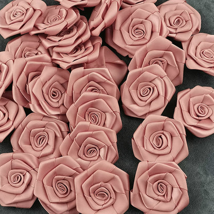 Pink Satin Ribbon Roses Set (30pcs, 6cm) by HitMyNeed