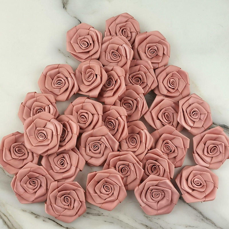 Pink Satin Ribbon Roses Set (30pcs, 6cm) by HitMyNeed