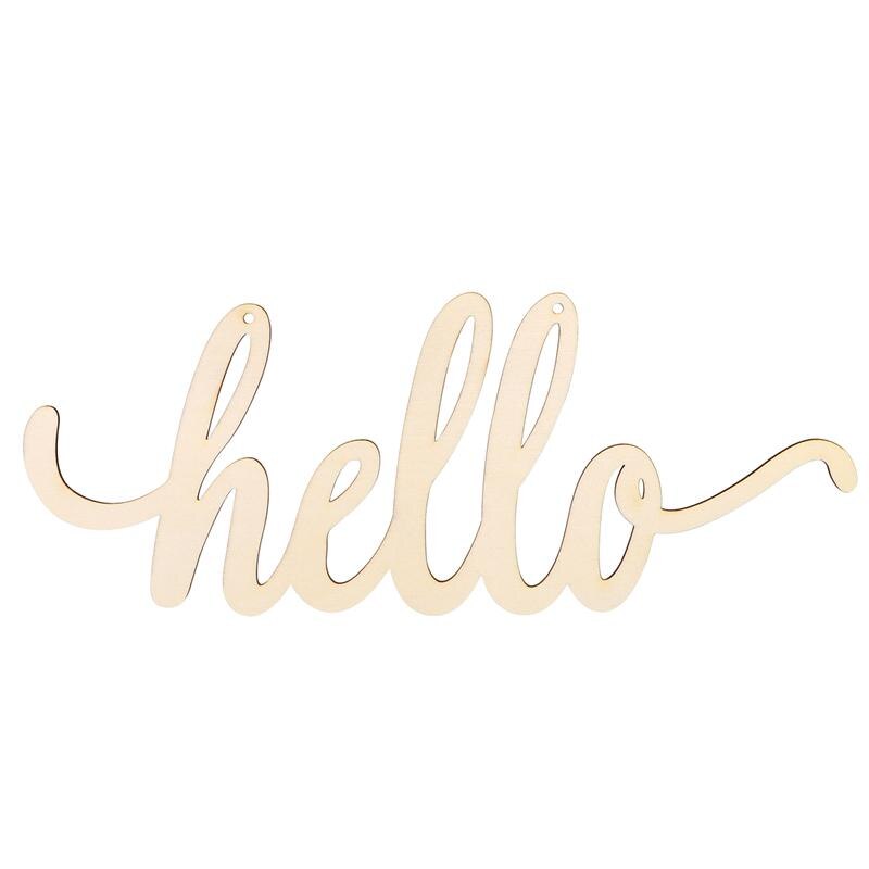 Plain Natural Wooden Hello Sign with Hanging Rope by HitMyNeed