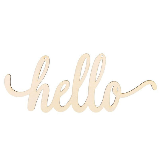 Plain Natural Wooden Hello Sign with Hanging Rope by HitMyNeed