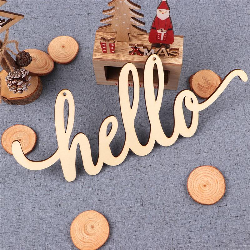Plain Natural Wooden Hello Sign with Hanging Rope by HitMyNeed