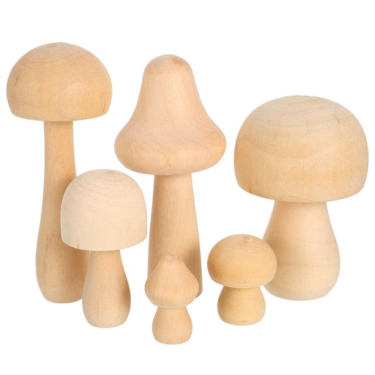 Plain Natural Wooden Mushrooms Set (6 Pieces) by HitMyNeed