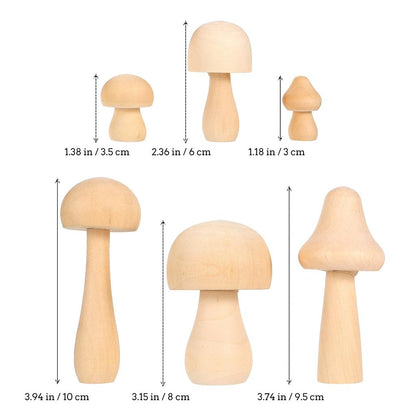 Plain Natural Wooden Mushrooms Set (6 Pieces) by HitMyNeed