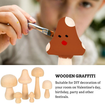 Plain Natural Wooden Mushrooms Set (6 Pieces) by HitMyNeed
