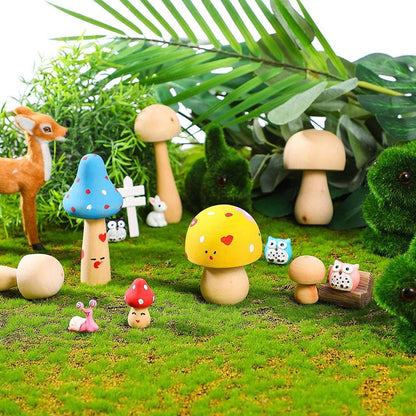 Plain Natural Wooden Mushrooms Set (6 Pieces) by HitMyNeed