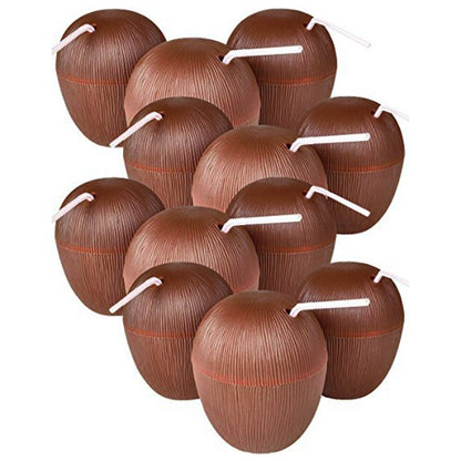 Plastic Coconut Cups with Straws (12 Pack) by HitMyNeed
