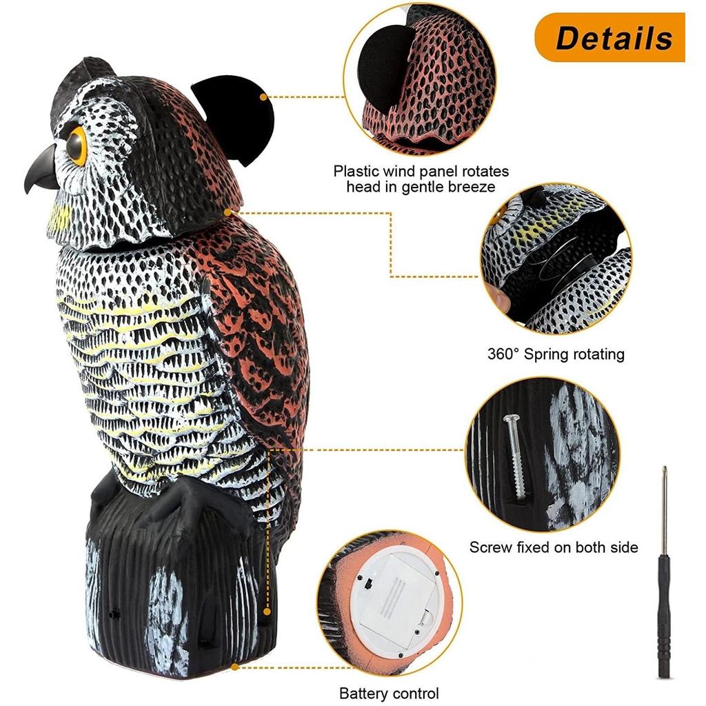Plastic Owl Decoy with Rotating Head and Sound by HitMyNeed