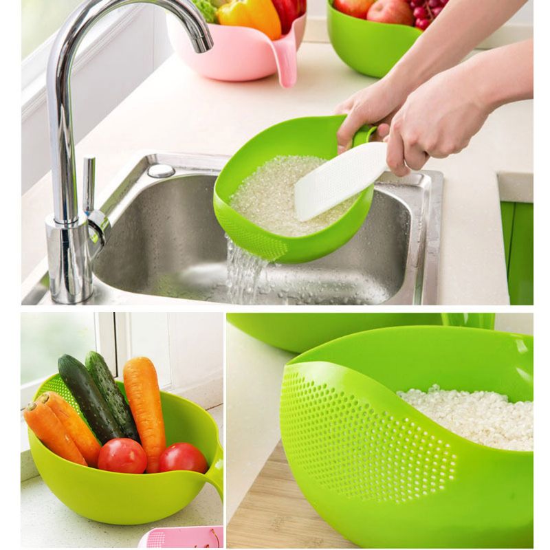 Plastic Rice Washer Bowl with Handle Strainer by HitMyNeed