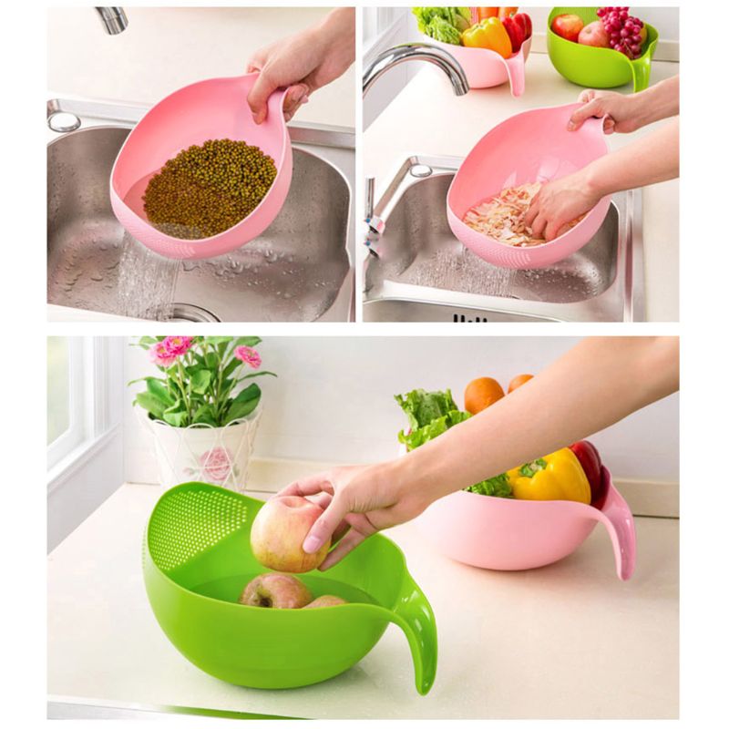 Plastic Rice Washer Bowl with Handle Strainer by HitMyNeed