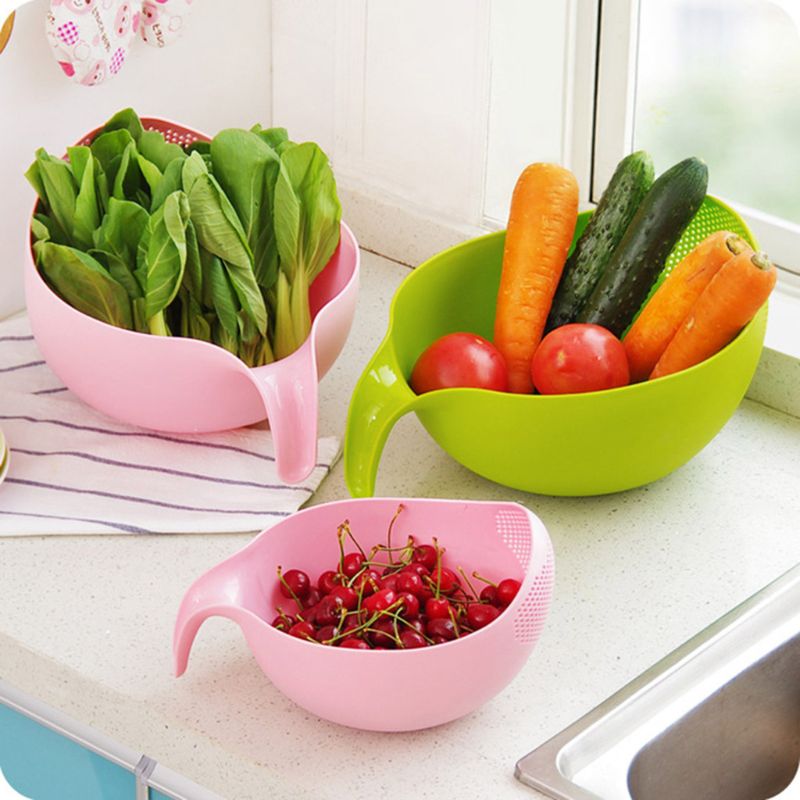 Plastic Rice Washer Bowl with Handle Strainer by HitMyNeed