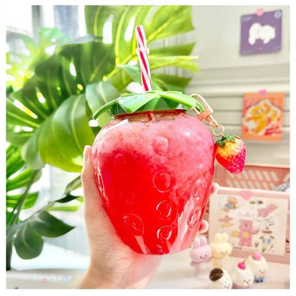 Plastic Strawberry Cup with Reusable Straw, 500 ml by HitMyNeed