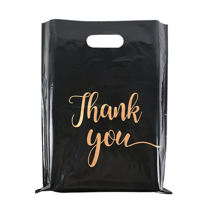 Plastic Thank You Bags with Handles (10 Pack) black by HitMyNeed