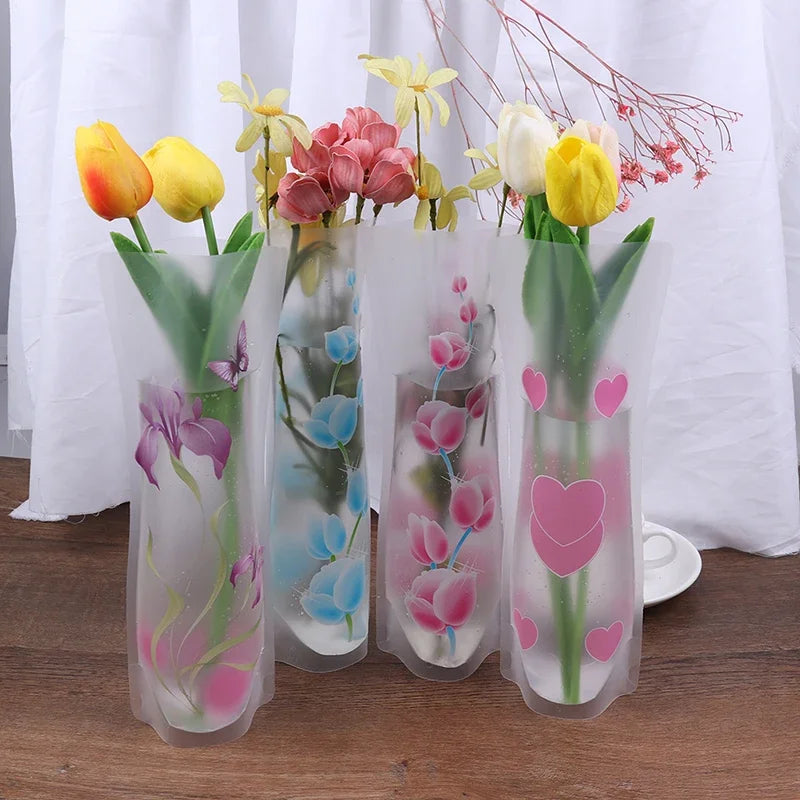 Plastic Transparent Foldable Vase, 27 x 12 cm by HitMyNeed