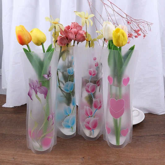 Plastic Transparent Foldable Vase, 27 x 12 cm by HitMyNeed