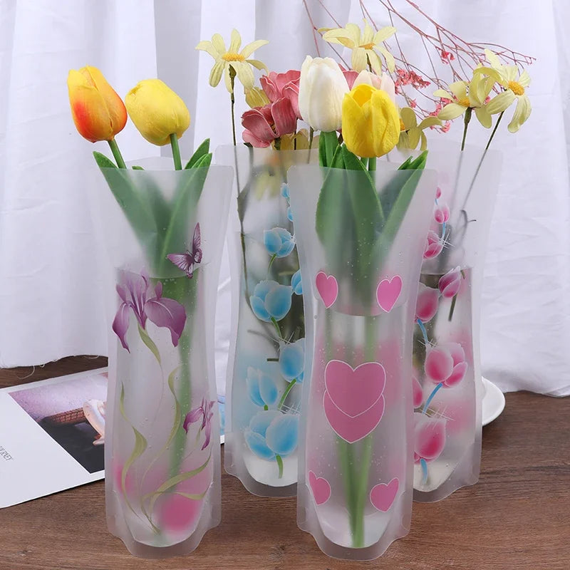 Plastic Transparent Foldable Vase, 27 x 12 cm by HitMyNeed