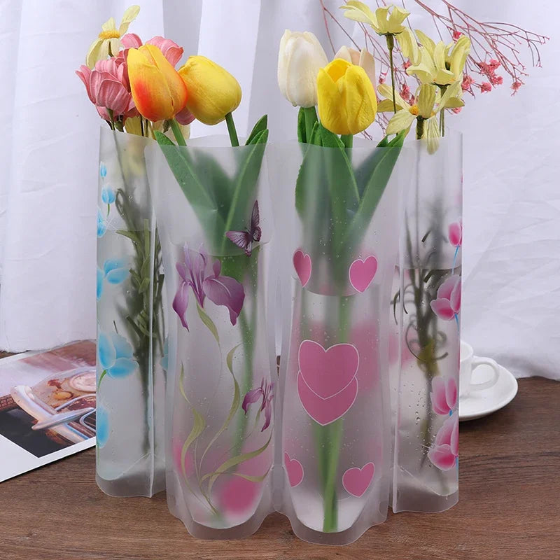 Plastic Transparent Foldable Vase, 27 x 12 cm by HitMyNeed