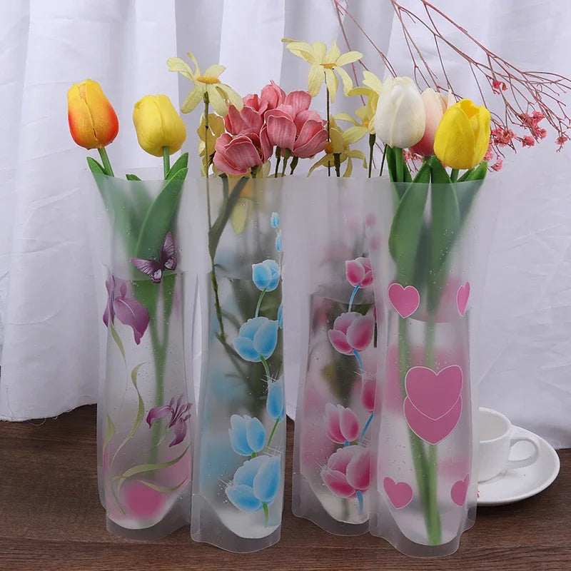 Plastic Transparent Foldable Vase, 27 x 12 cm by HitMyNeed