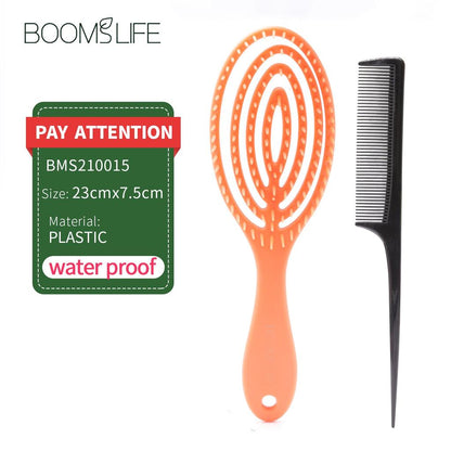 Plastic Wet Hair Detangling Brush with Styling Comb orange-brush by HitMyNeed