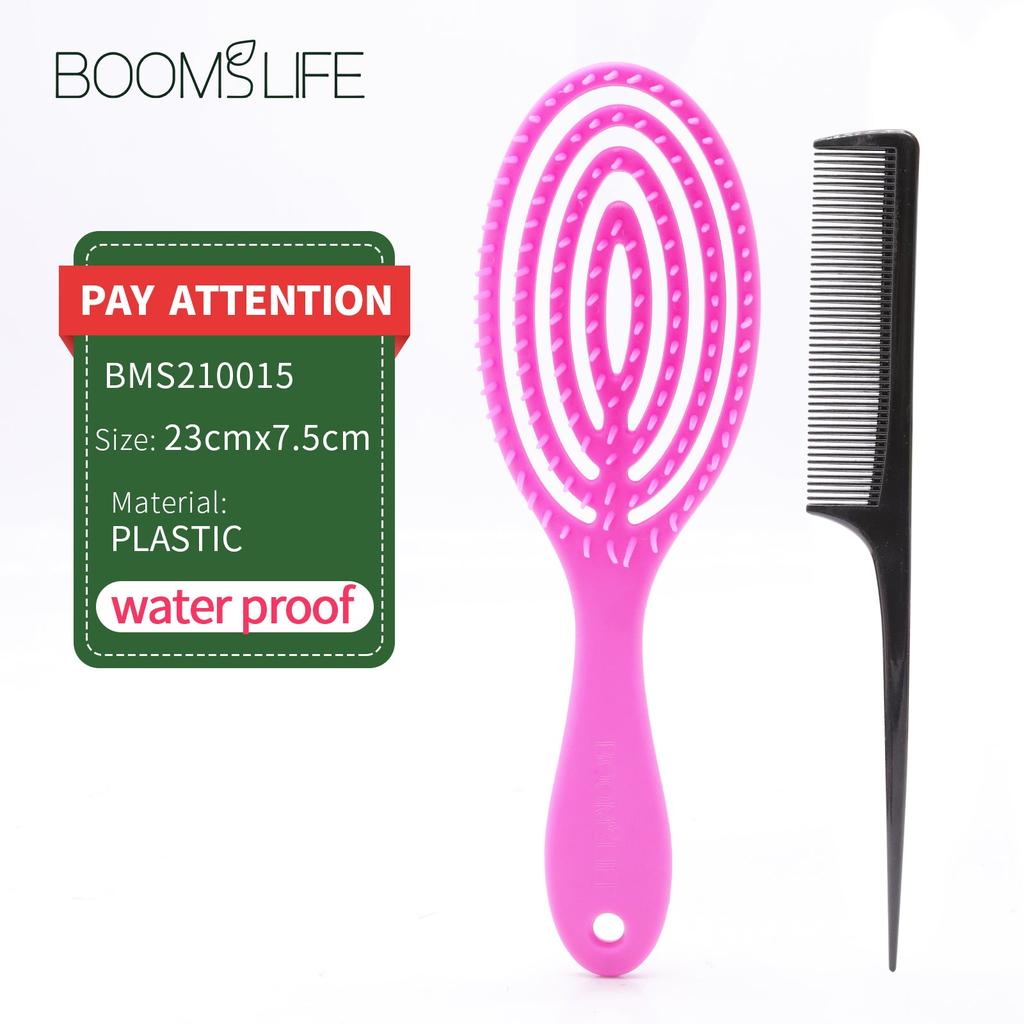 Plastic Wet Hair Detangling Brush with Styling Comb pink-brush by HitMyNeed