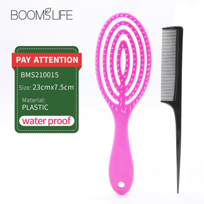 Plastic Wet Hair Detangling Brush with Styling Comb pink-brush by HitMyNeed