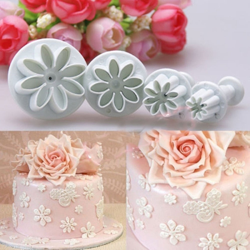 Plum Flower Fondant Cutters 4-Piece Plunger Set by HitMyNeed