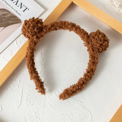 Plush Bear Ears Headband for Cosplay & Skincare dark-brown by HitMyNeed
