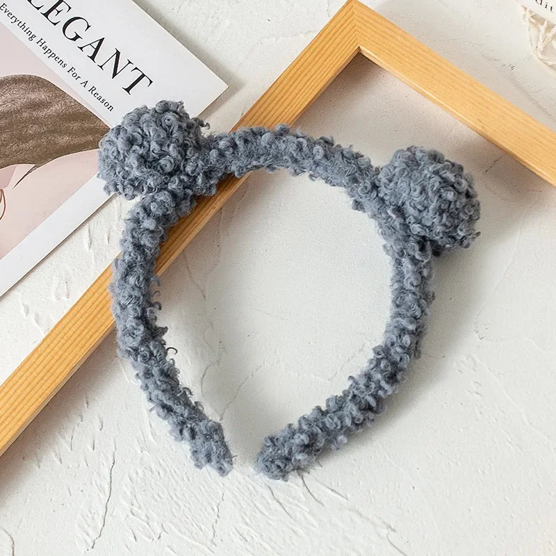 Plush Bear Ears Headband for Cosplay & Skincare grey-blue by HitMyNeed