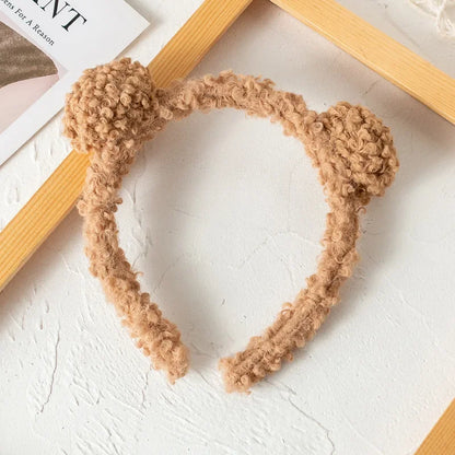 Plush Bear Ears Headband for Cosplay & Skincare khaki by HitMyNeed
