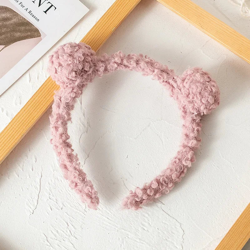 Plush Bear Ears Headband for Cosplay & Skincare pink by HitMyNeed