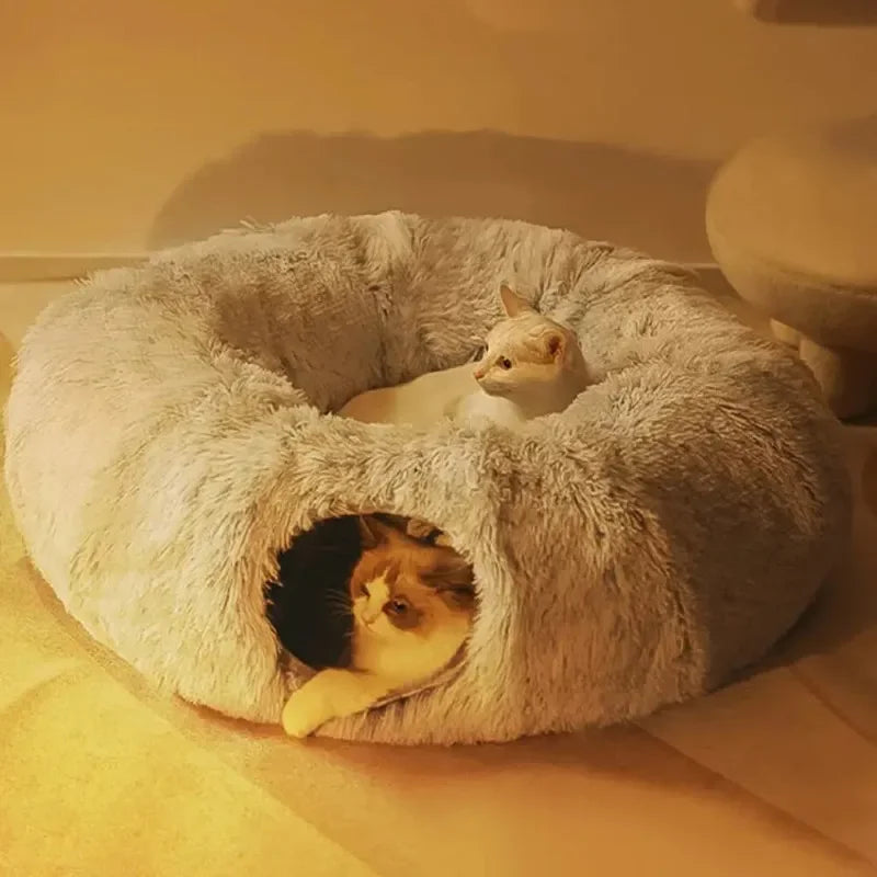Plush Cat Tunnel Bed with Donut Lounger and Peephole by HitMyNeed