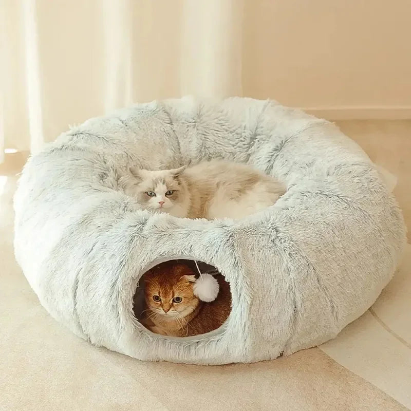 Plush Cat Tunnel Bed with Donut Lounger and Peephole by HitMyNeed