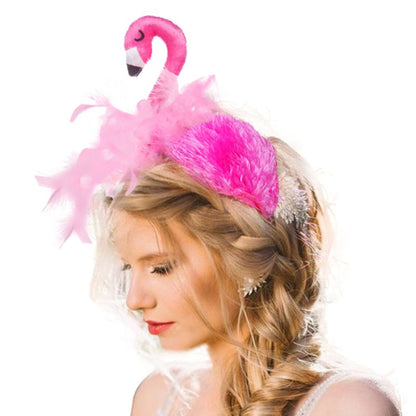 Plush Flamingo Headband with Feathers by HitMyNeed