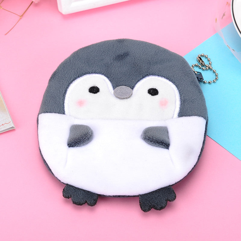 Plush Penguin Coin Purse with Keychain Clip gray by HitMyNeed
