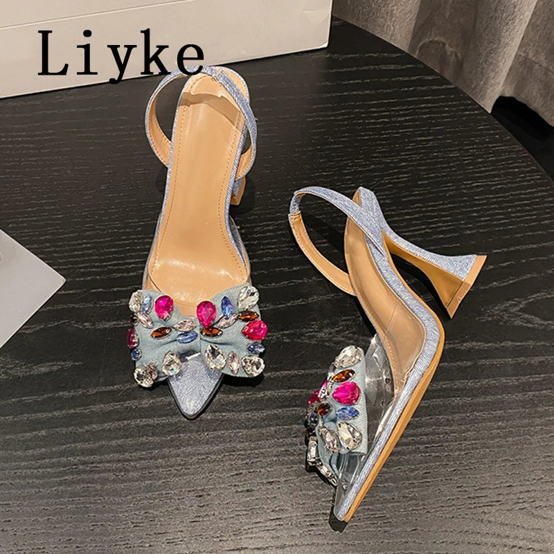 Pointed Toe Denim Bowknot Heels for Women by HitMyNeed