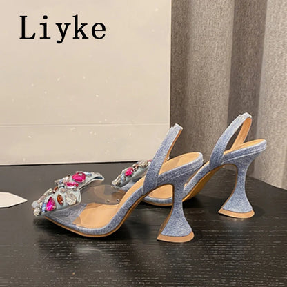Pointed Toe Denim Bowknot Heels for Women by HitMyNeed