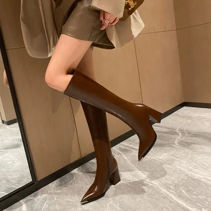 Pointed Toe Women's High Heel Long Boots with Zipper by HitMyNeed