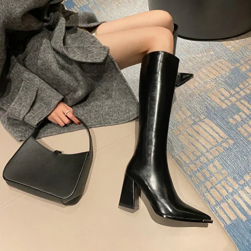 Pointed Toe Women's High Heel Long Boots with Zipper by HitMyNeed