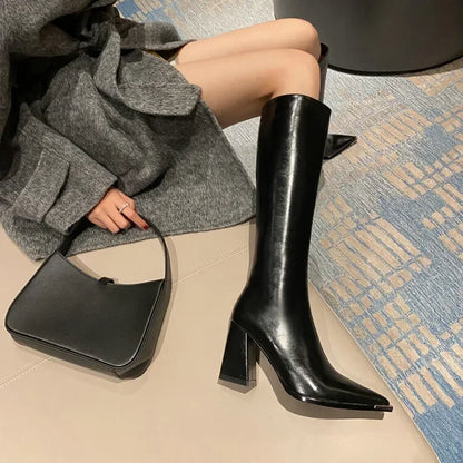 Pointed Toe Women's High Heel Long Boots with Zipper by HitMyNeed