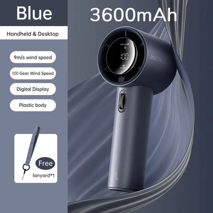 Portable 100-Speed Bladeless Handheld Fan USB Rechargeable 3600mah-blue by HitMyNeed