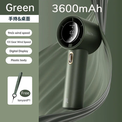 Portable 100-Speed Bladeless Handheld Fan USB Rechargeable 3600mah-green by HitMyNeed